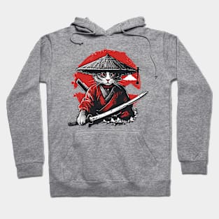 Retro Samurai Cat Katana Sunset Ninja Cat Warrior Cat Japanese Art Hoodie